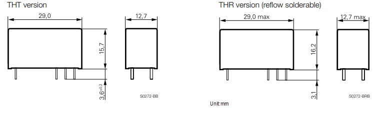 Mechanical Drawing - TE Connectivity / Schrack RT1 Power PCB Relays
